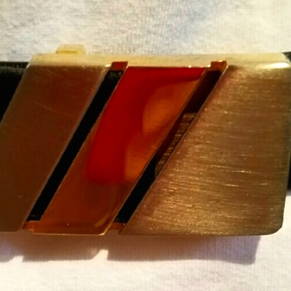 Vintage Morris Moskowitz Leather Belt w/ Silver & Gold Two Tone Belt Buckle - Picture 7 of 8